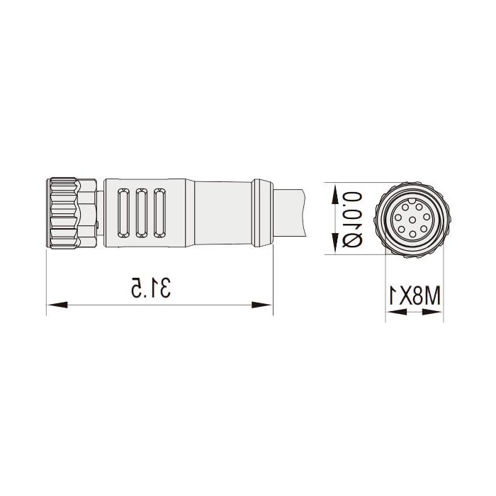 M8 8Pin、母头直型、单端预铸PUR柔性电缆、带屏蔽、黑色护套、63S741-XXX